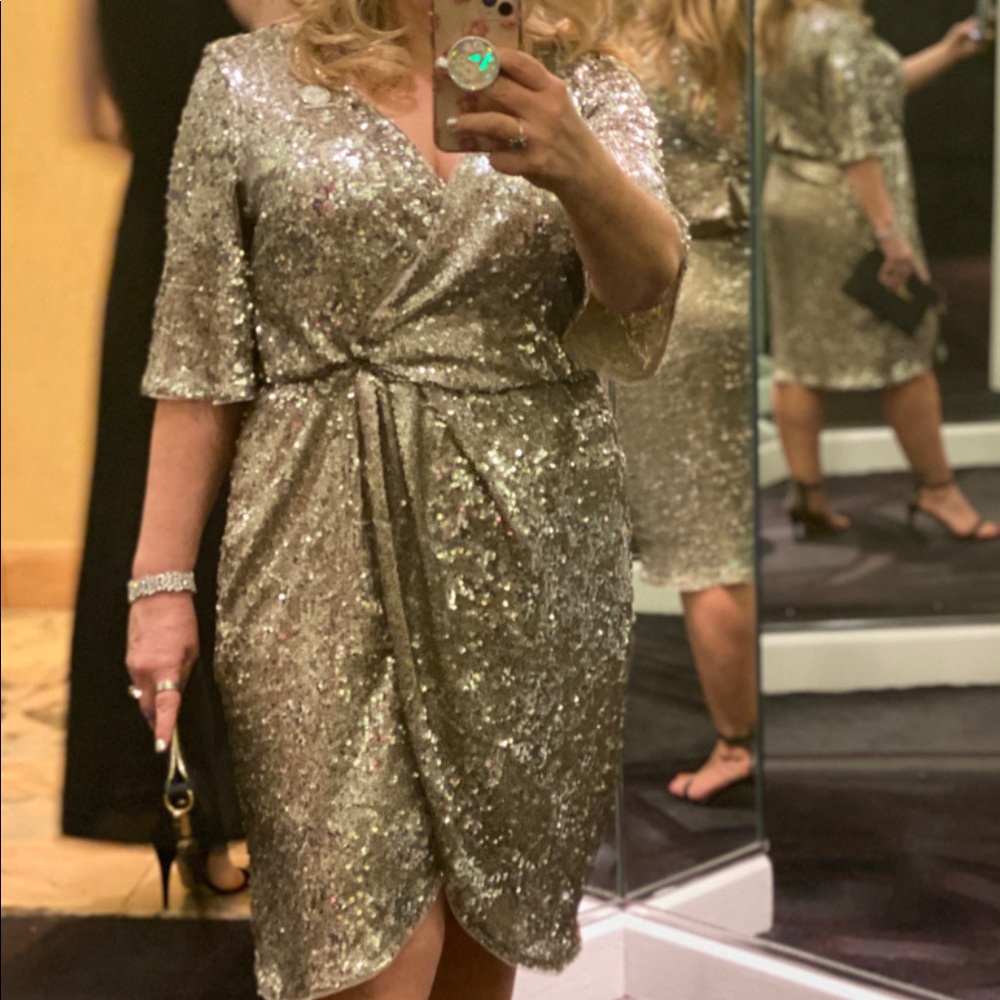 Silver sequin draped dress